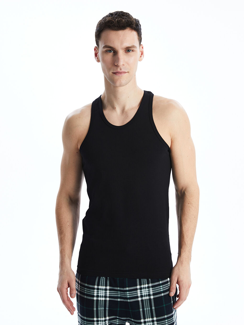 Siyah U Yaka Penye Erkek Atlet 2'li-8