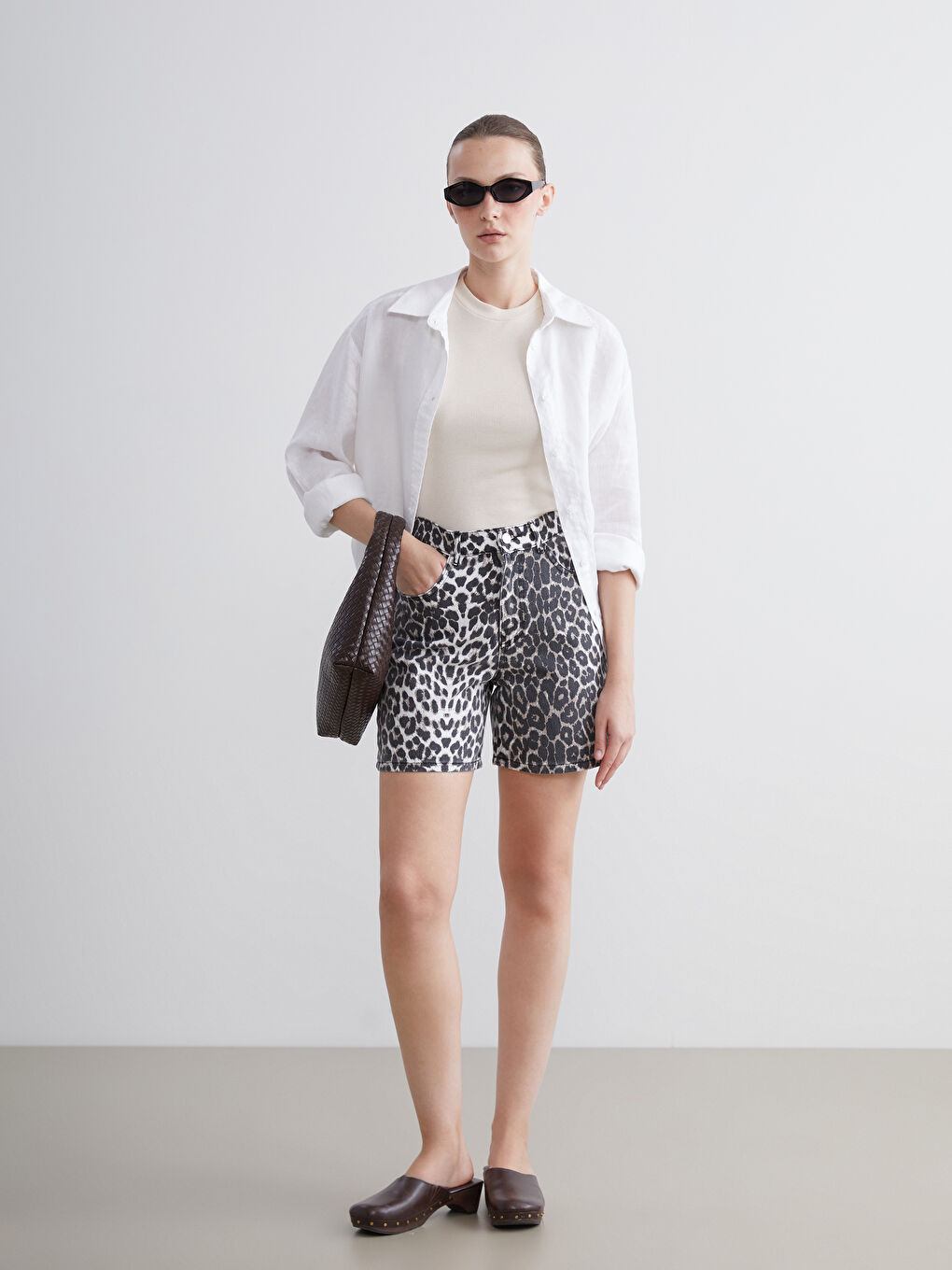 LCW Jeans Leopard Print Women's Denim Shorts -S5K264Z8-KJS