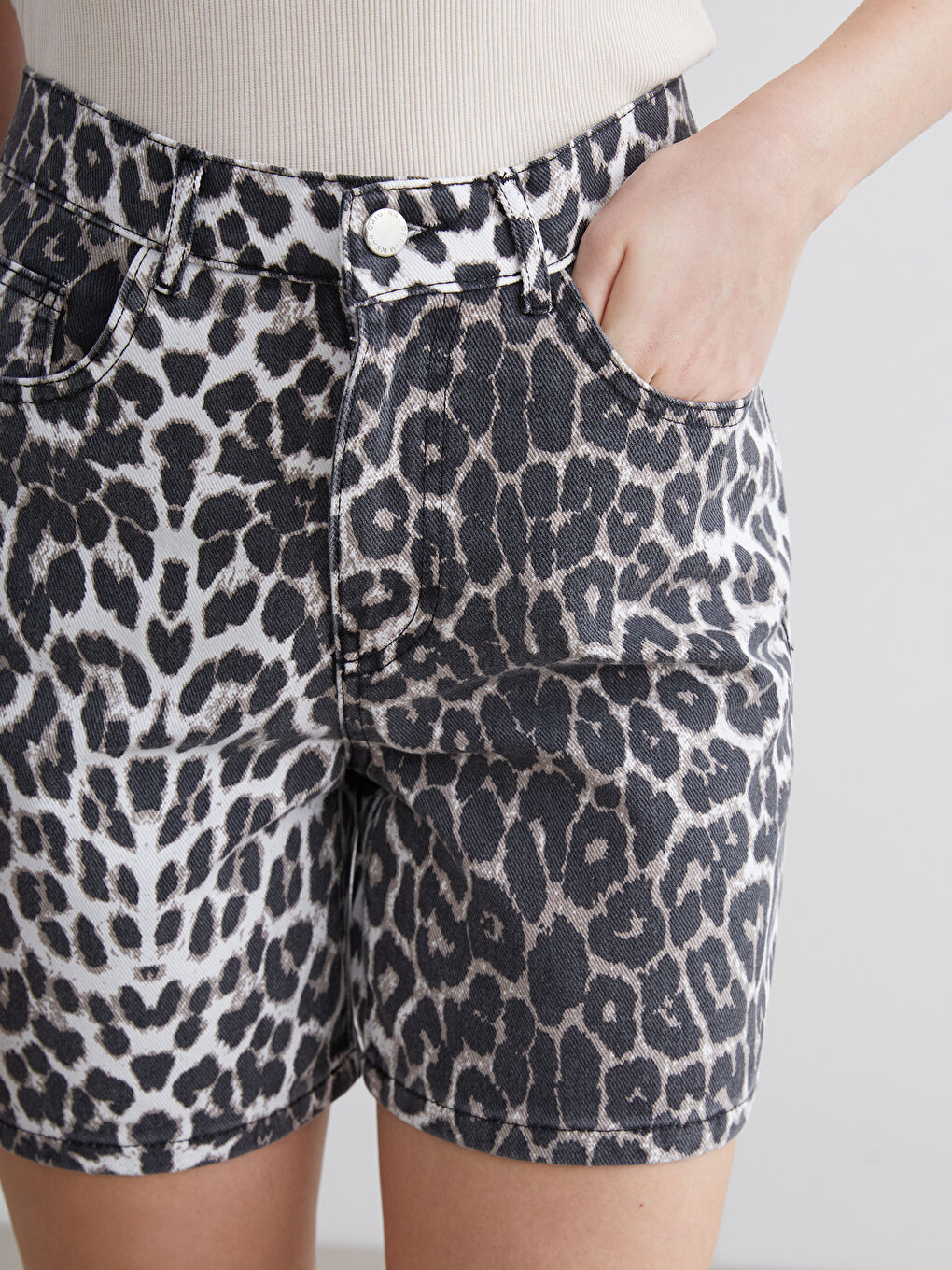 LCW Jeans Leopard Print Women's Denim Shorts -S5K264Z8-KJS