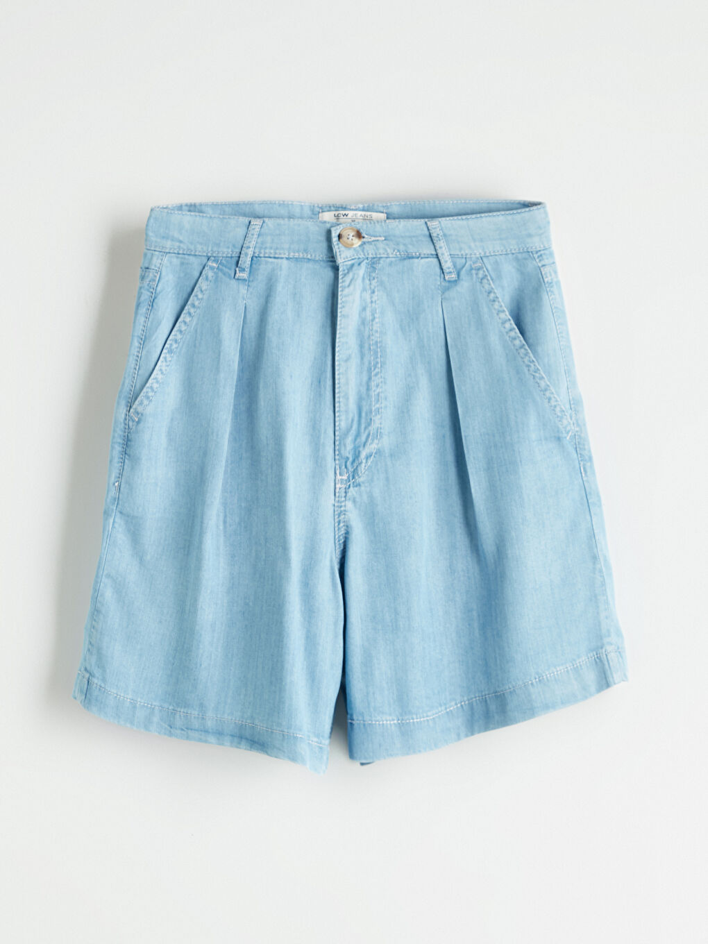 İndigo Loose Fit Kadın Pileli Jean Şort-4