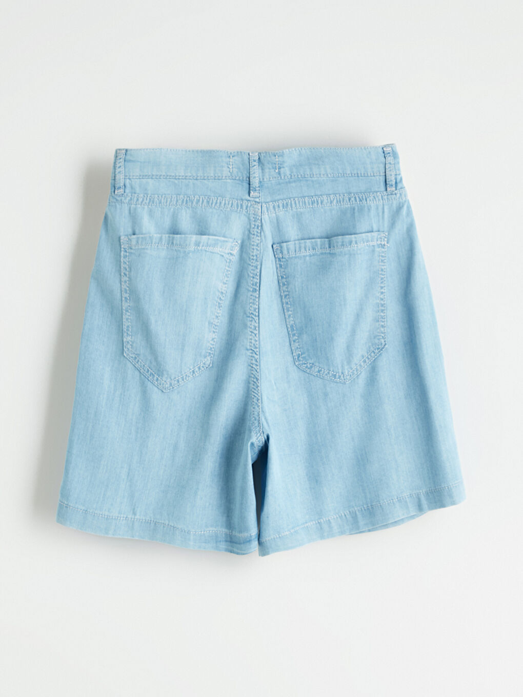 İndigo Loose Fit Kadın Pileli Jean Şort-5