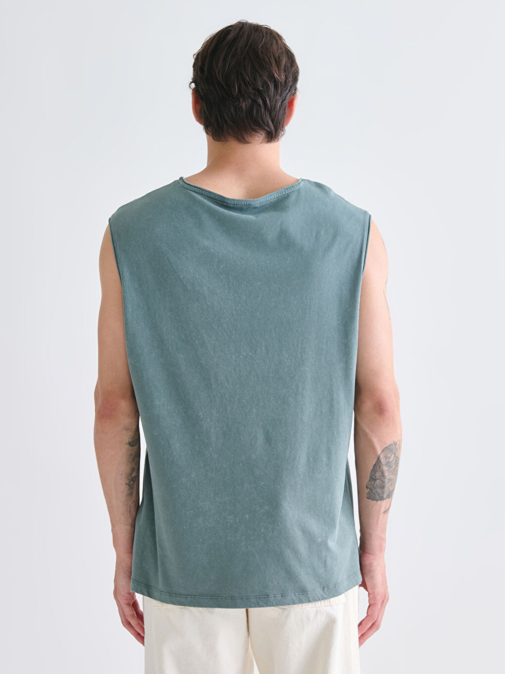 Yeşil Bisiklet Yaka Baskılı Penye Erkek Kolsuz Tişört-3