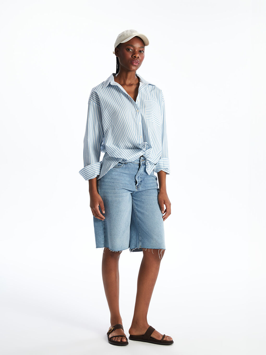 Striped Oversize Poplin Women's Shirt Tunic-1