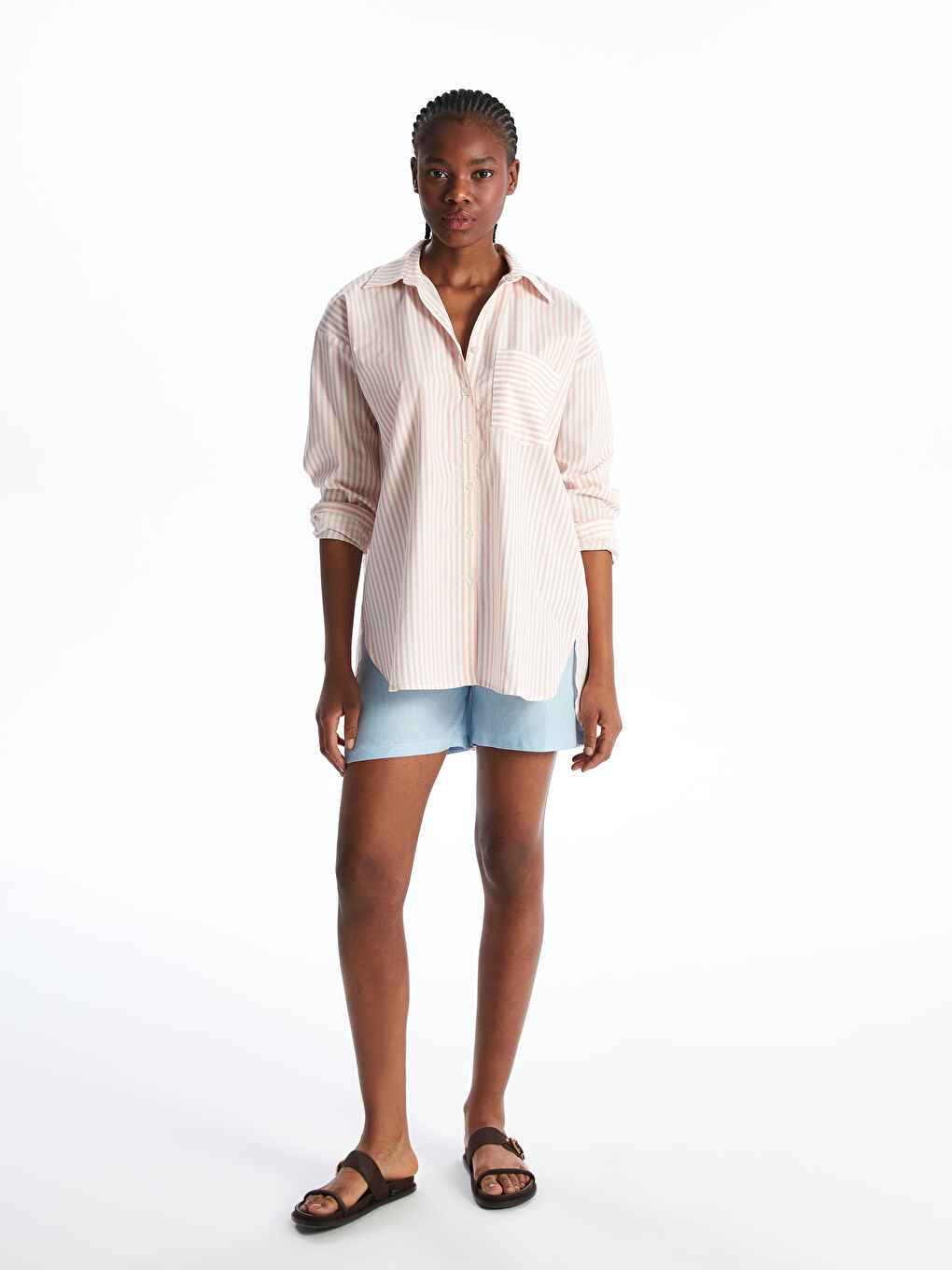 Striped Oversize Poplin Women's Shirt Tunic-1