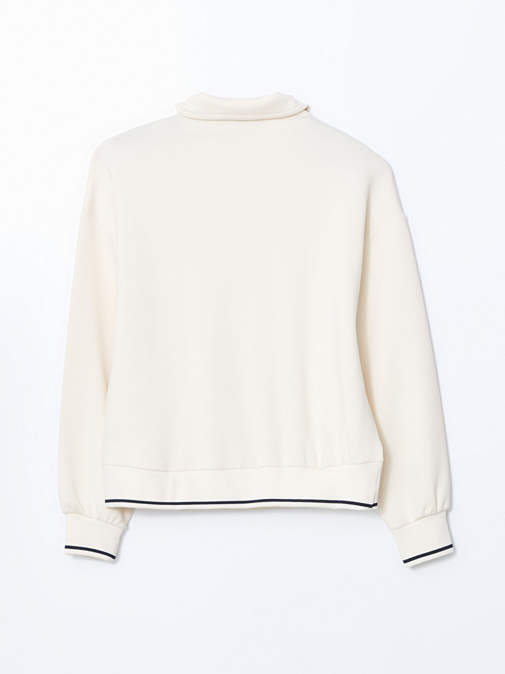 Bej Polo Yaka Oversize Kadın Sweatshirt-5