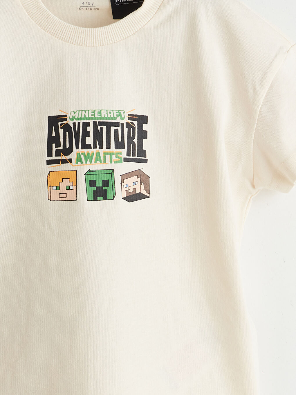 Bej Bisiklet Yaka Minecraft Baskılı Erkek Çocuk Tişört-2