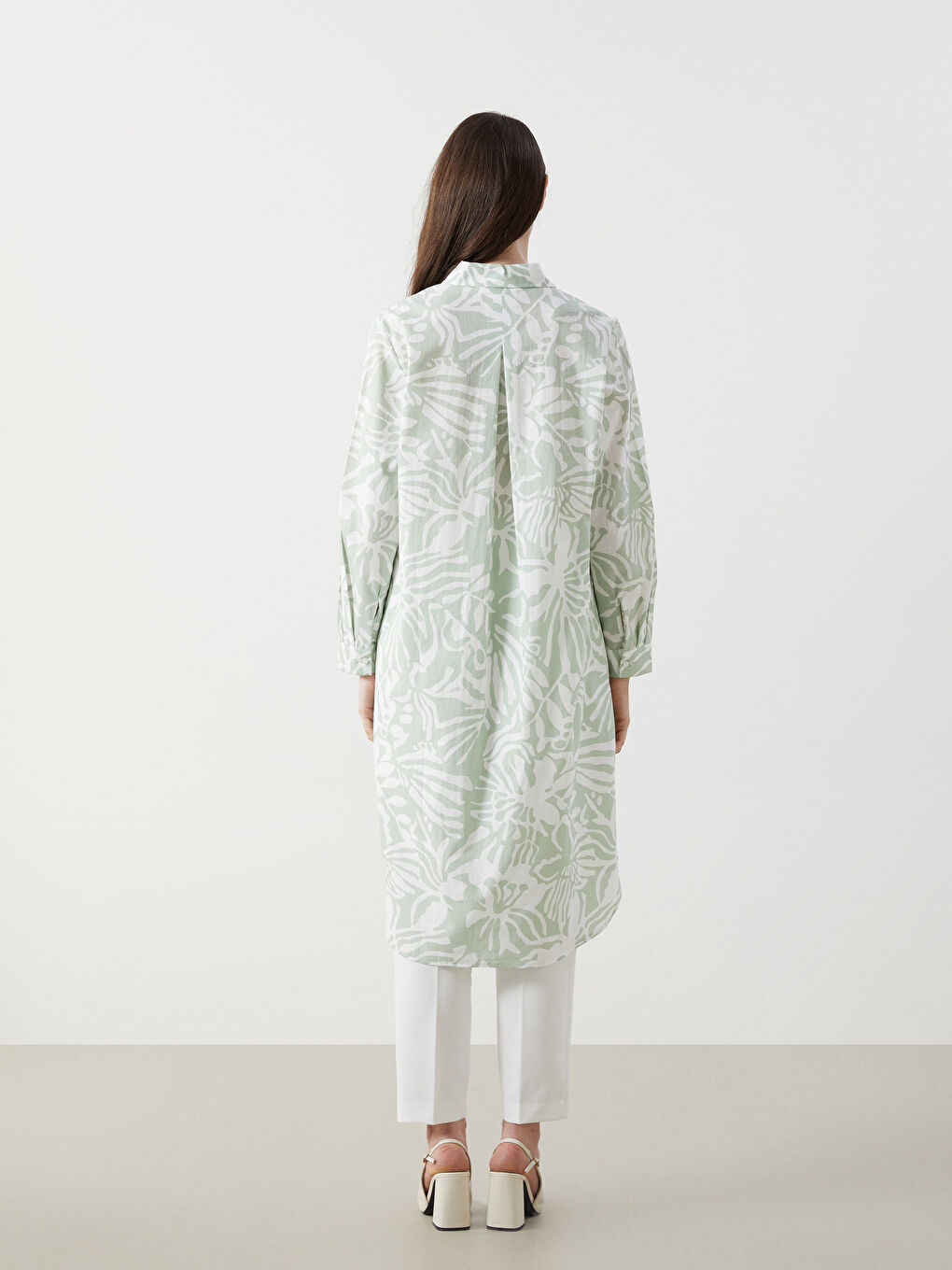 Yeşil Çiçekli Kadın Gömlek Tunik-3