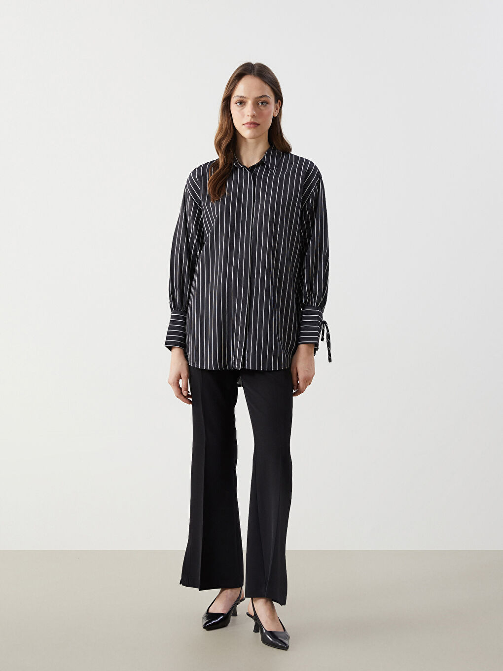 LCW Modest Siyah Çizgili Oversize Kadın Gömlek Tunik - 2