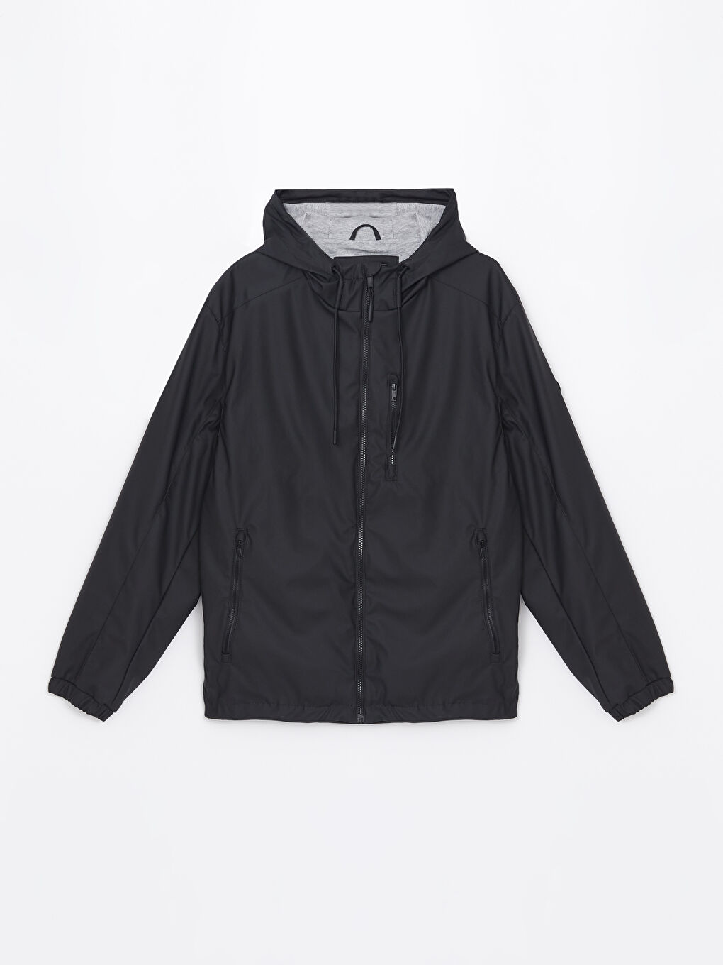 Siyah Standart Kalıp Kapüşonlu Erkek İnce Mont-12