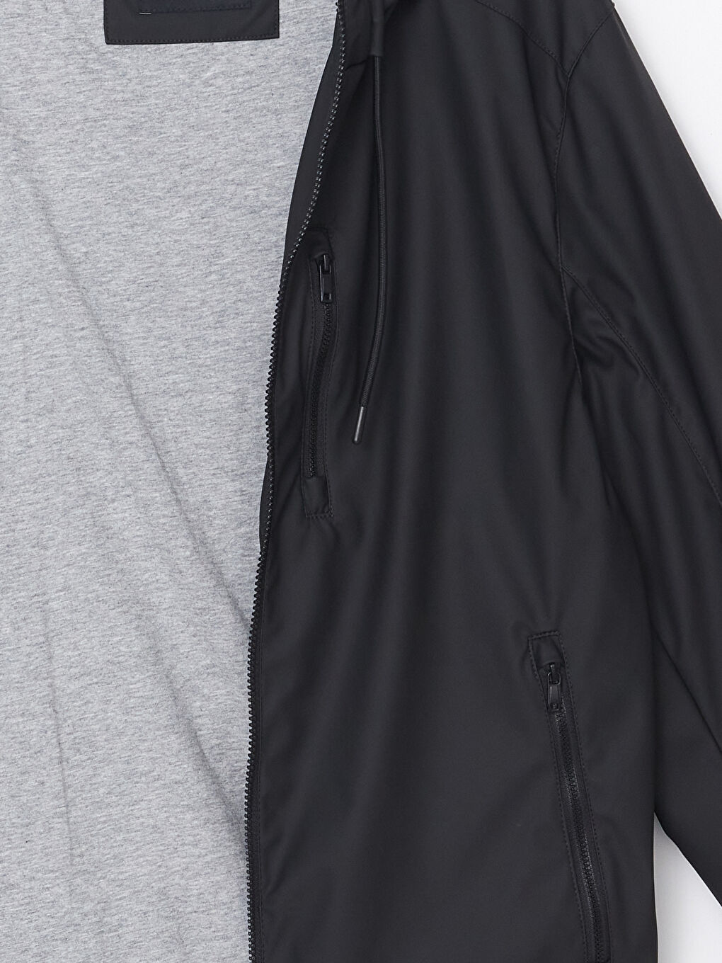 Siyah Standart Kalıp Kapüşonlu Erkek İnce Mont-16