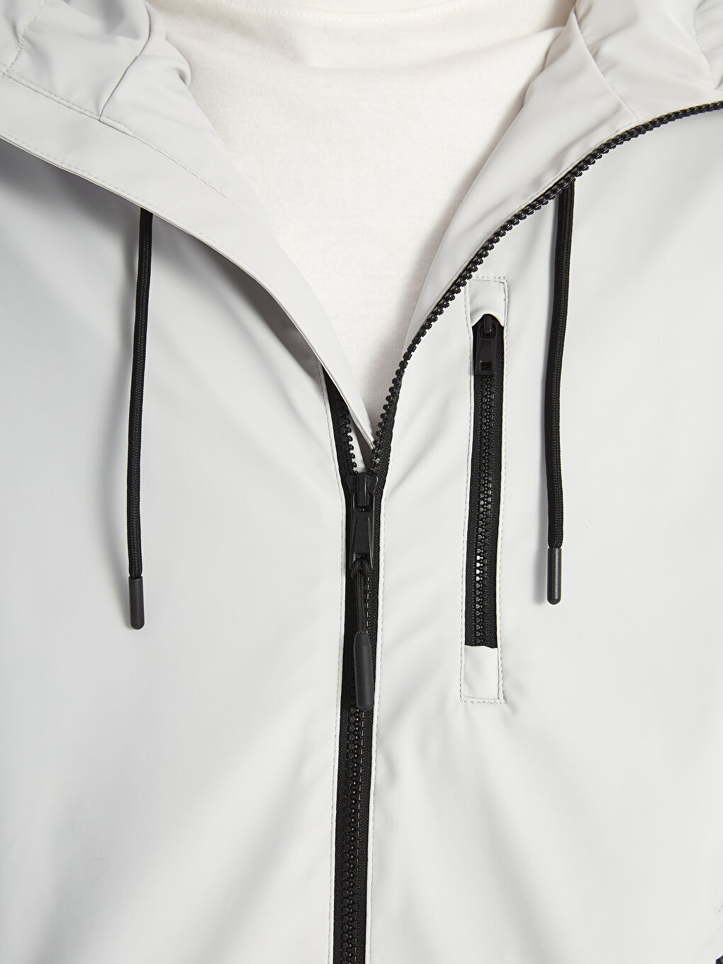 Bej Standart Kalıp Kapüşonlu Erkek İnce Mont-5