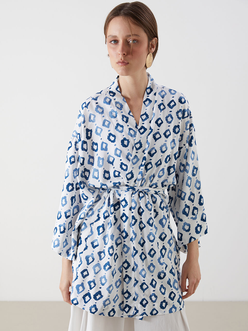 Shawl Collar Patterned Oversize Women's Kimono