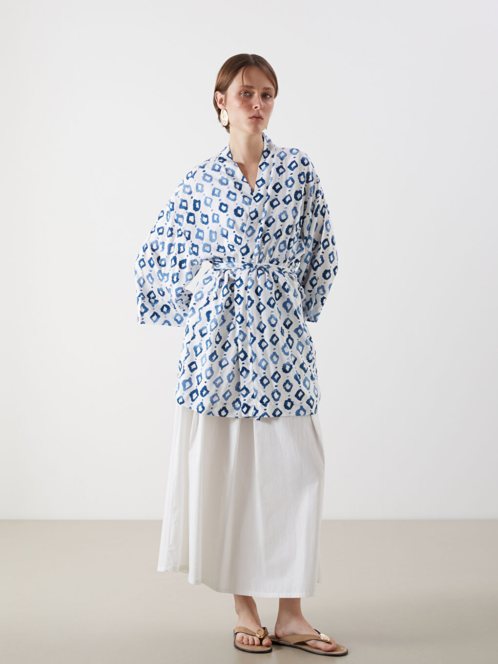 Shawl Collar Patterned Oversize Women's Kimono-1