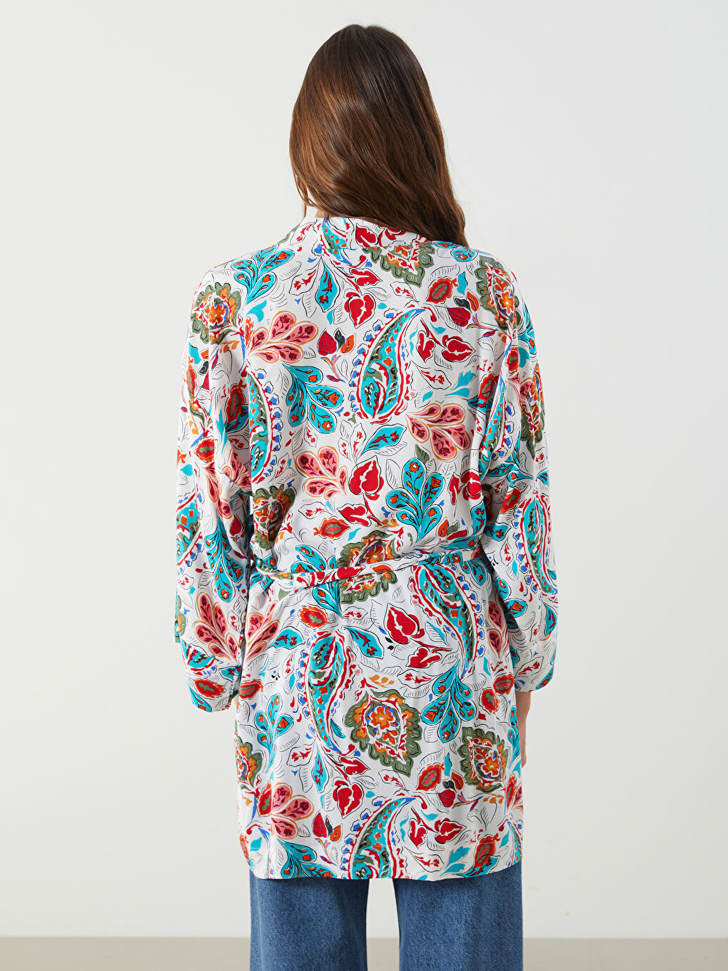 Shawl Collar Patterned Oversize Women's Kimono -S5K332Z8-LTQ