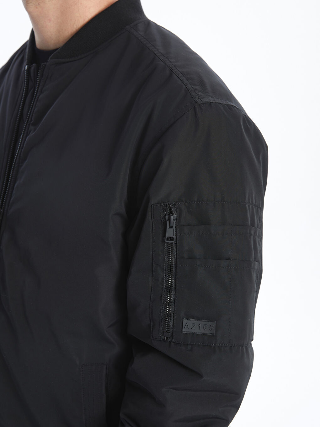 Siyah Standart Kalıp Kolej Yaka Erkek Bomber Mont-2