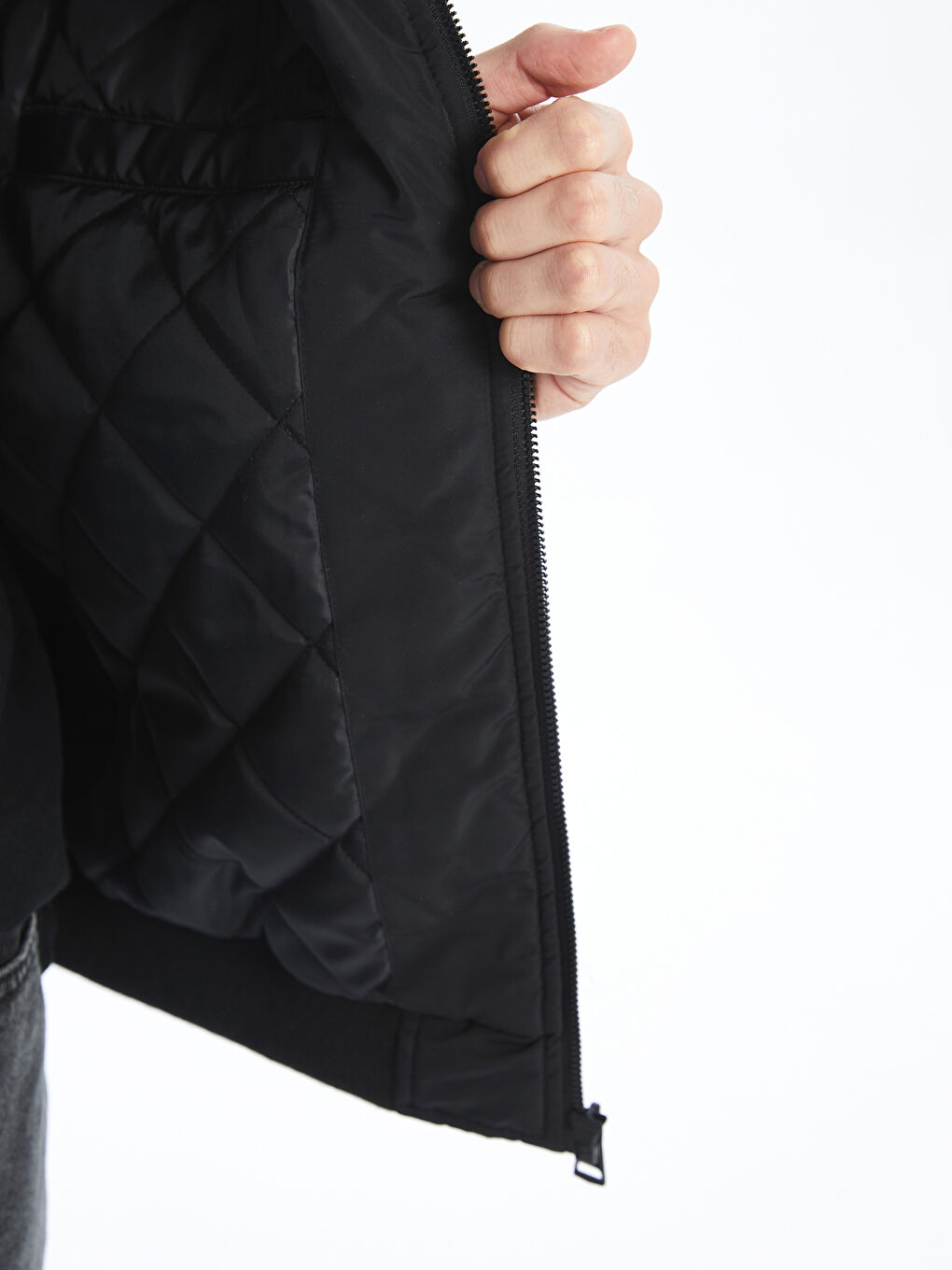 Siyah Standart Kalıp Kolej Yaka Erkek Bomber Mont-3