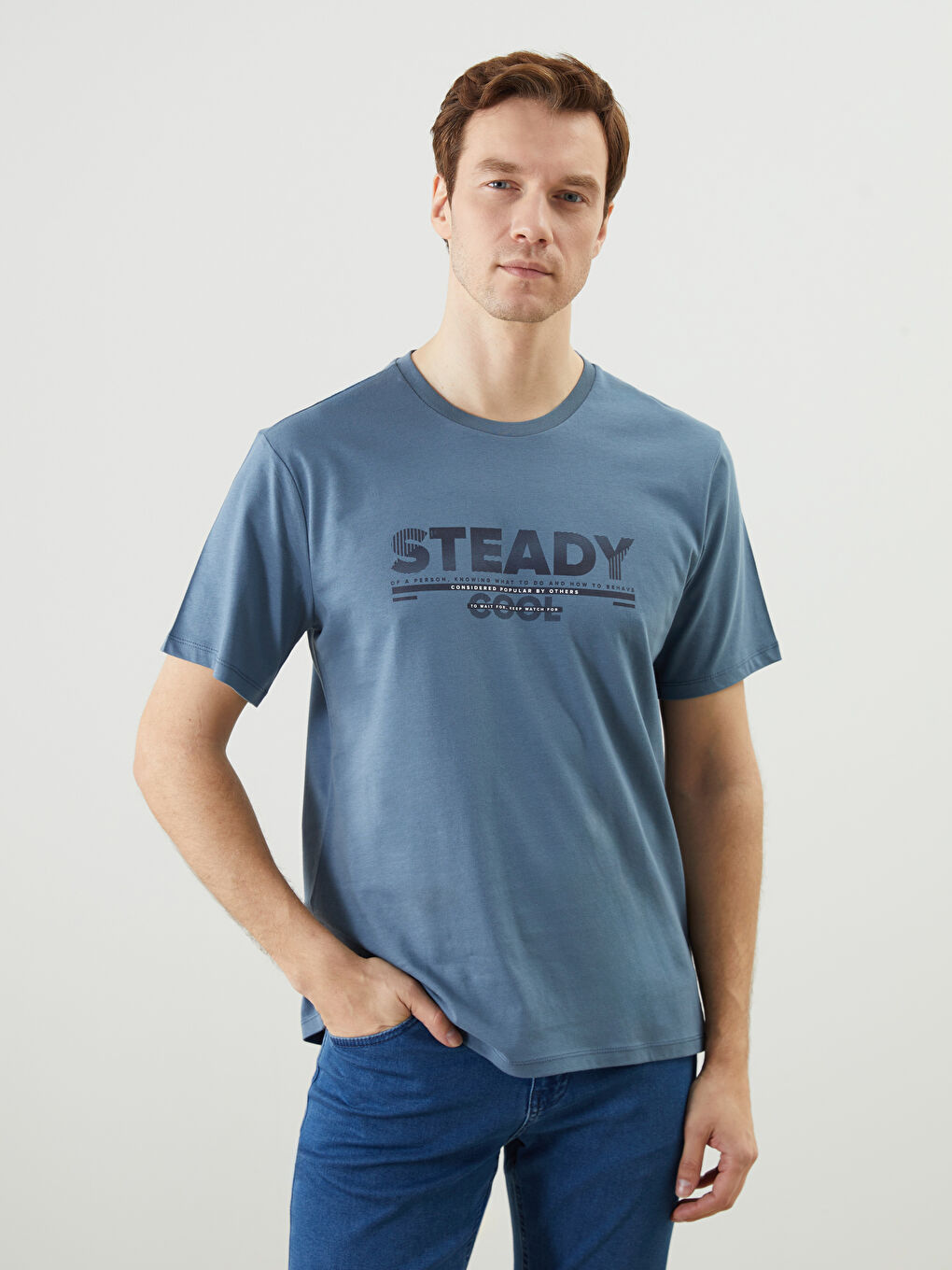 Crew Neck Printed Combed Cotton Men's T-Shirt -S5K358Z8-GTR