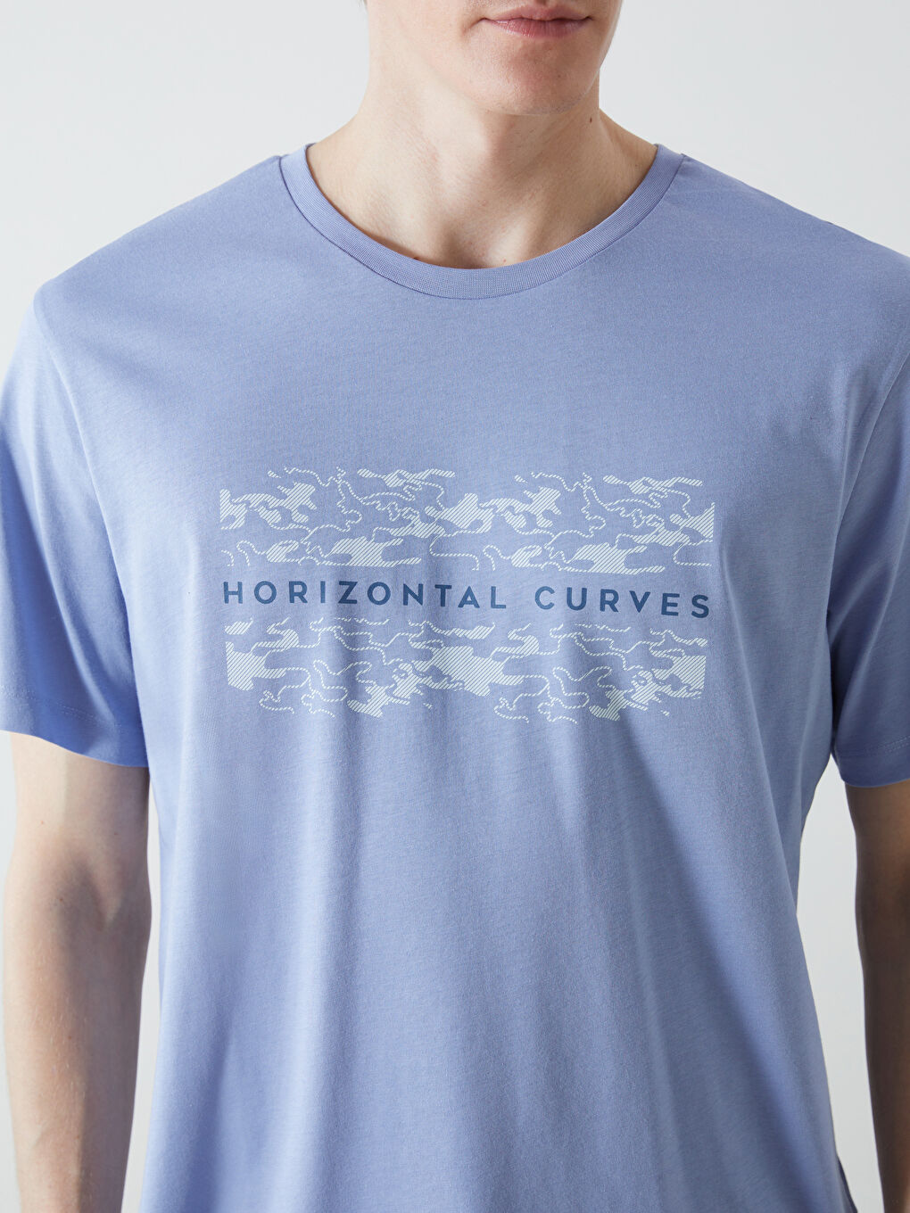 Lila Bisiklet Yaka Baskılı Erkek Tişört-2