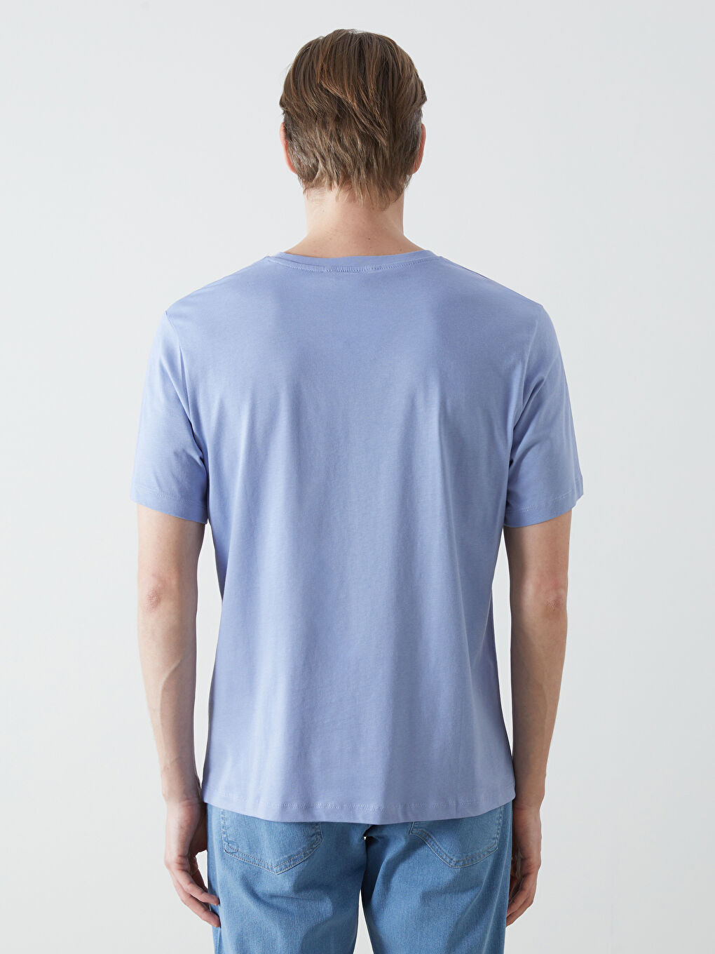 Lila Bisiklet Yaka Baskılı Erkek Tişört-3