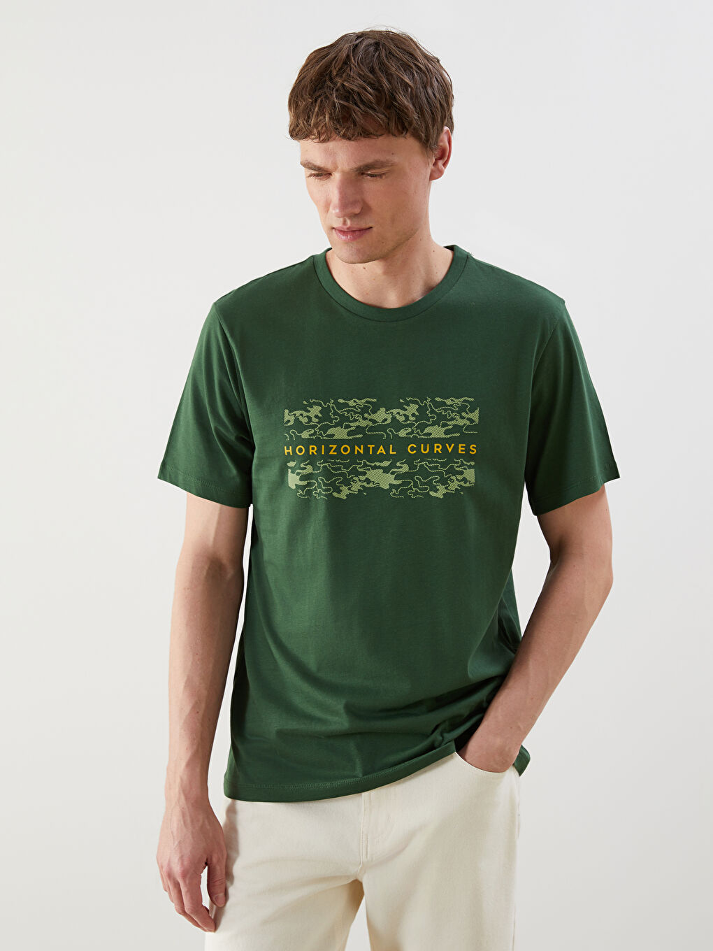 Yeşil Bisiklet Yaka Baskılı Erkek Tişört