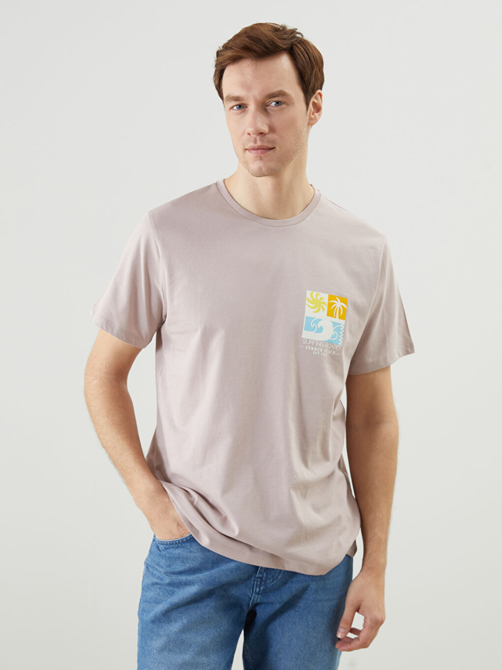 Crew Neck Short Sleeve Printed Combed Cotton Men's T-shirt -S5K389Z8-GFR
