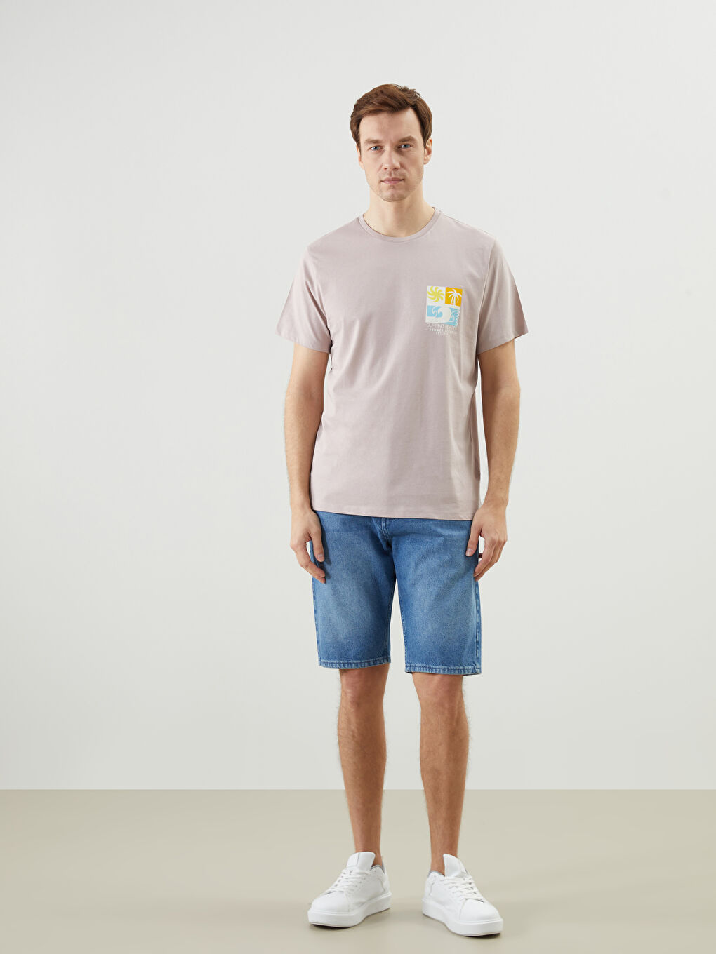 Crew Neck Short Sleeve Printed Combed Cotton Men's T-shirt -S5K389Z8-GFR