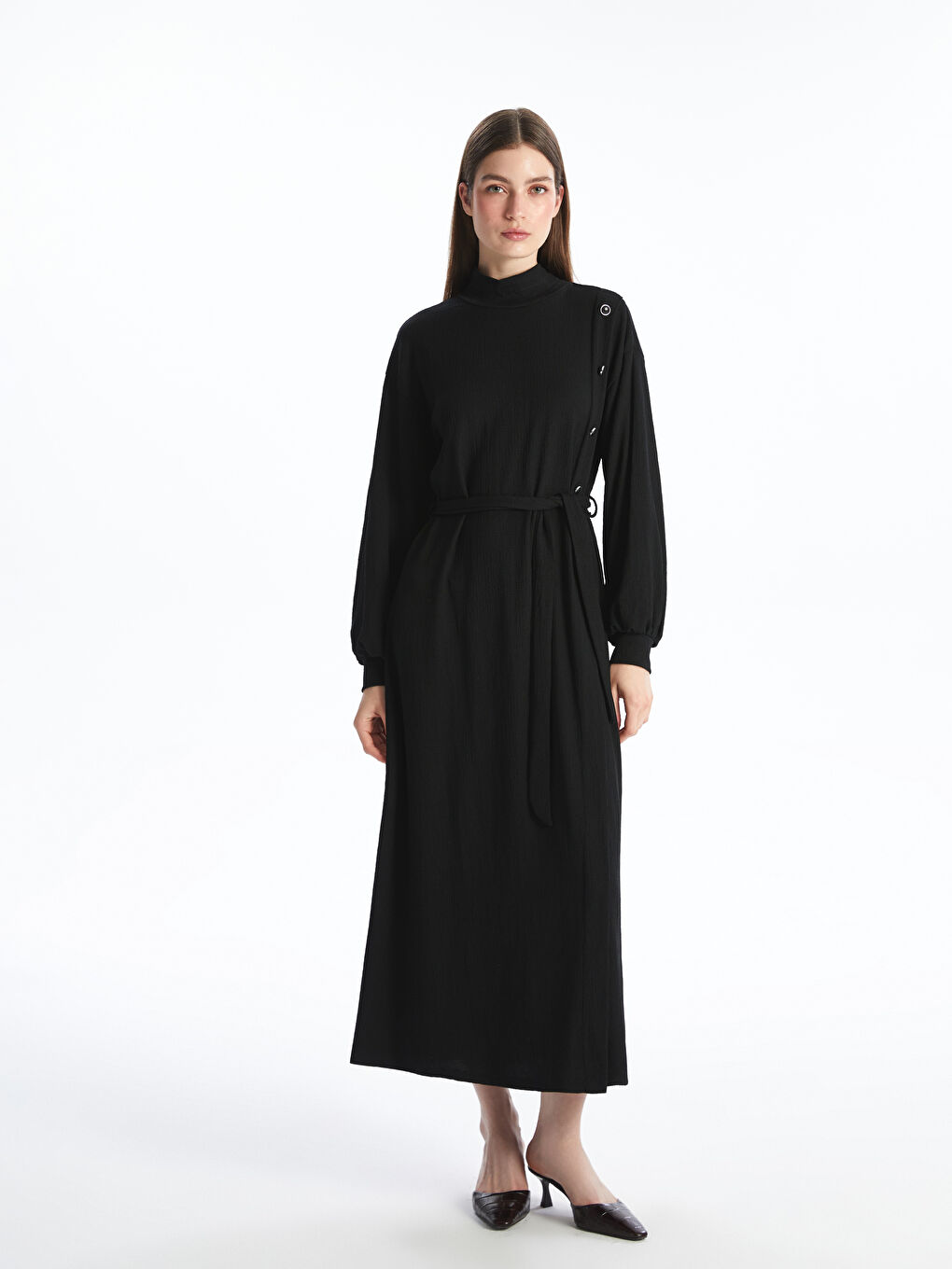 Funnel Neck Textured Dress
