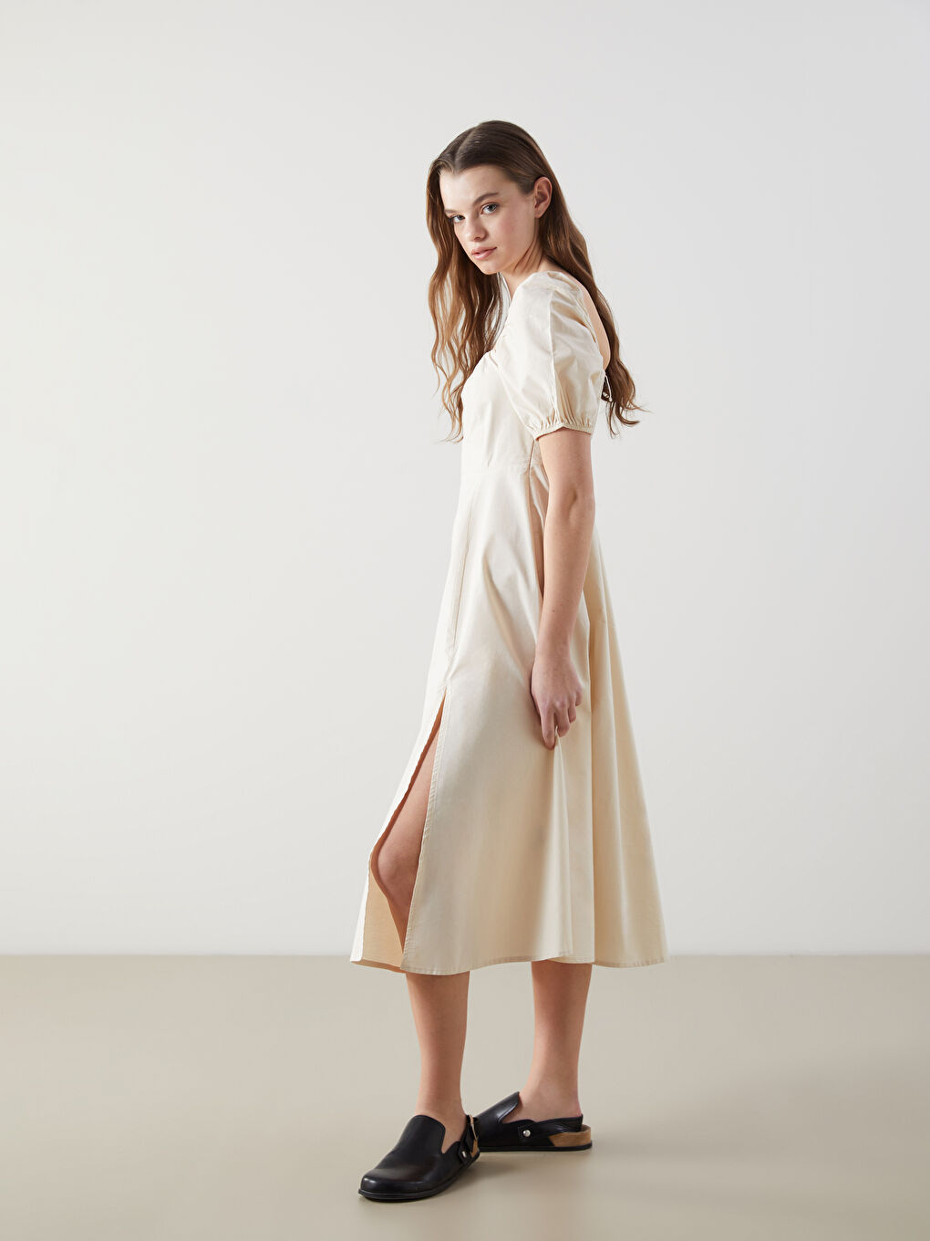 Square Neck Poplin Women'S Dress -S5K432Z8-FZJ