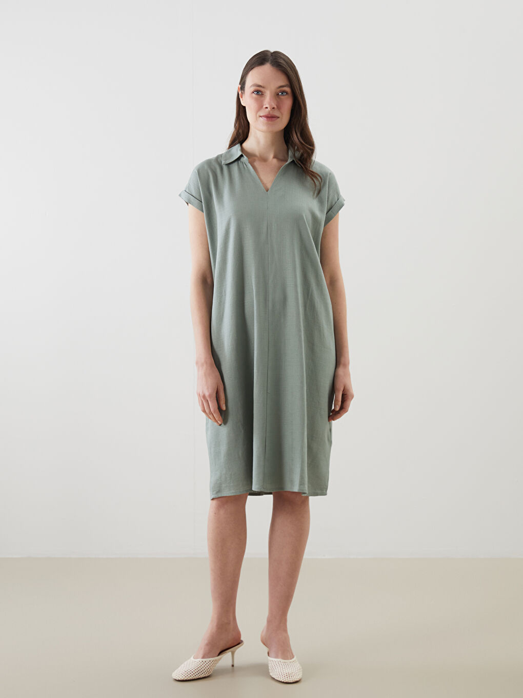 LCW Grace Collared Linen Blend Dress -S5K454Z8-J1R