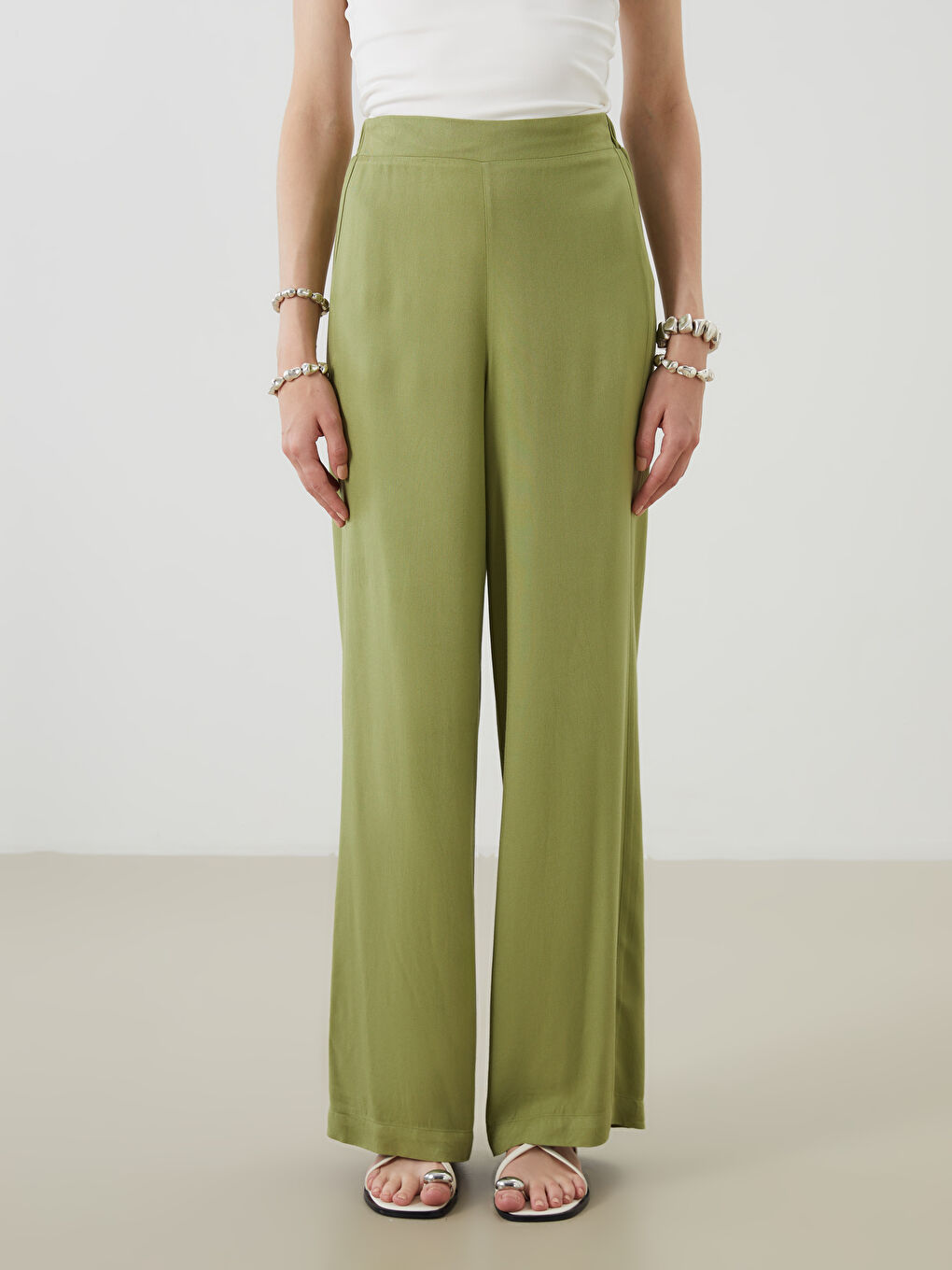 Elastic Waist Wide Leg Women's Trousers-1