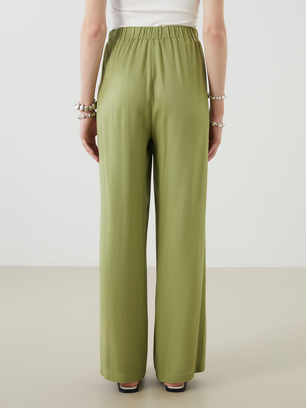 Elastic Waist Wide Leg Women's Trousers-3