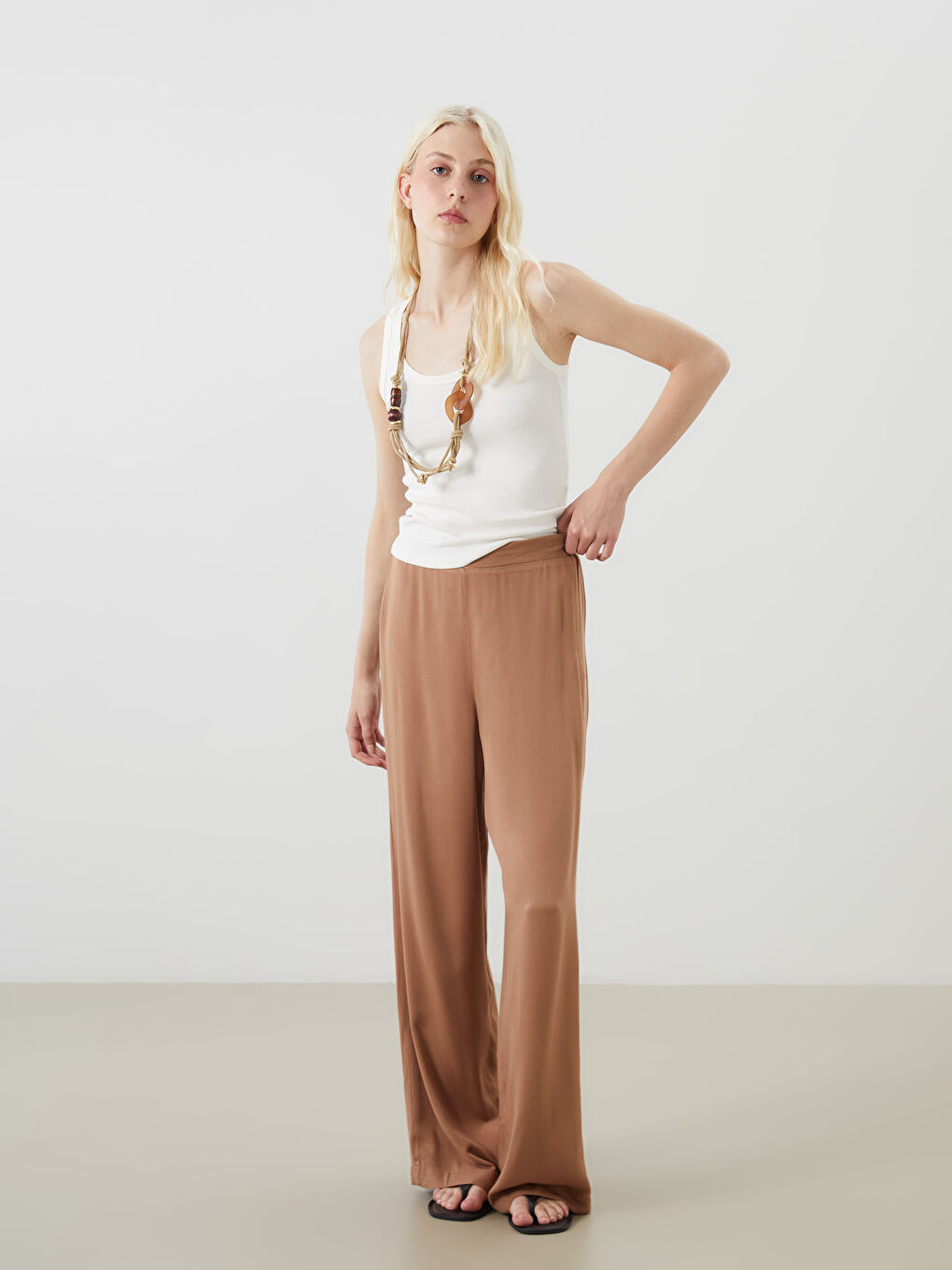 Elastic Waist Wide Leg Women's Trousers-1