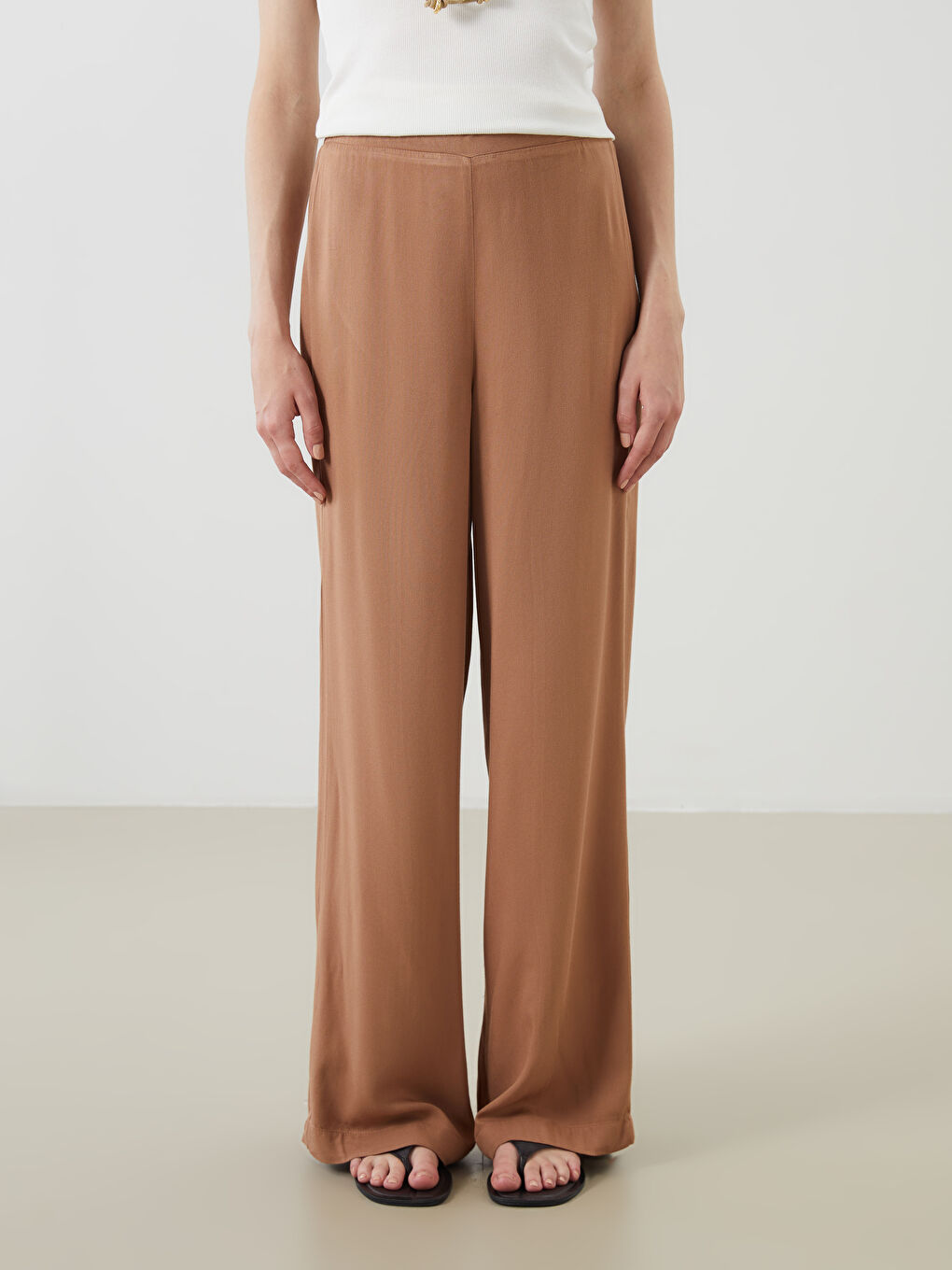 Elastic Waist Wide Leg Women's Trousers-3