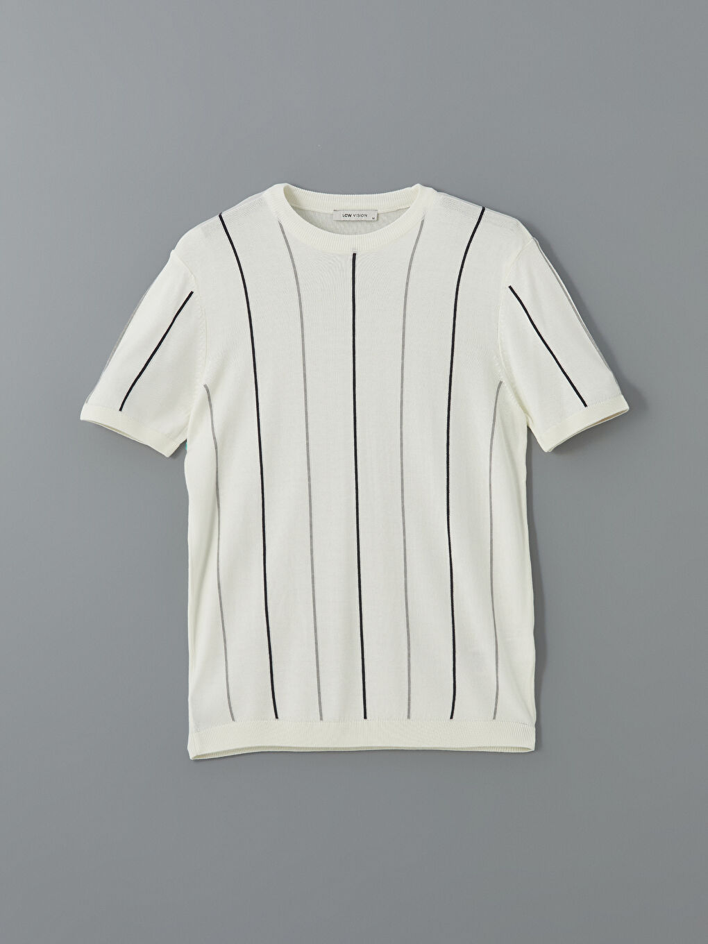 Crew Neck Short Sleeve Striped Men's Knitwear Sweater-4