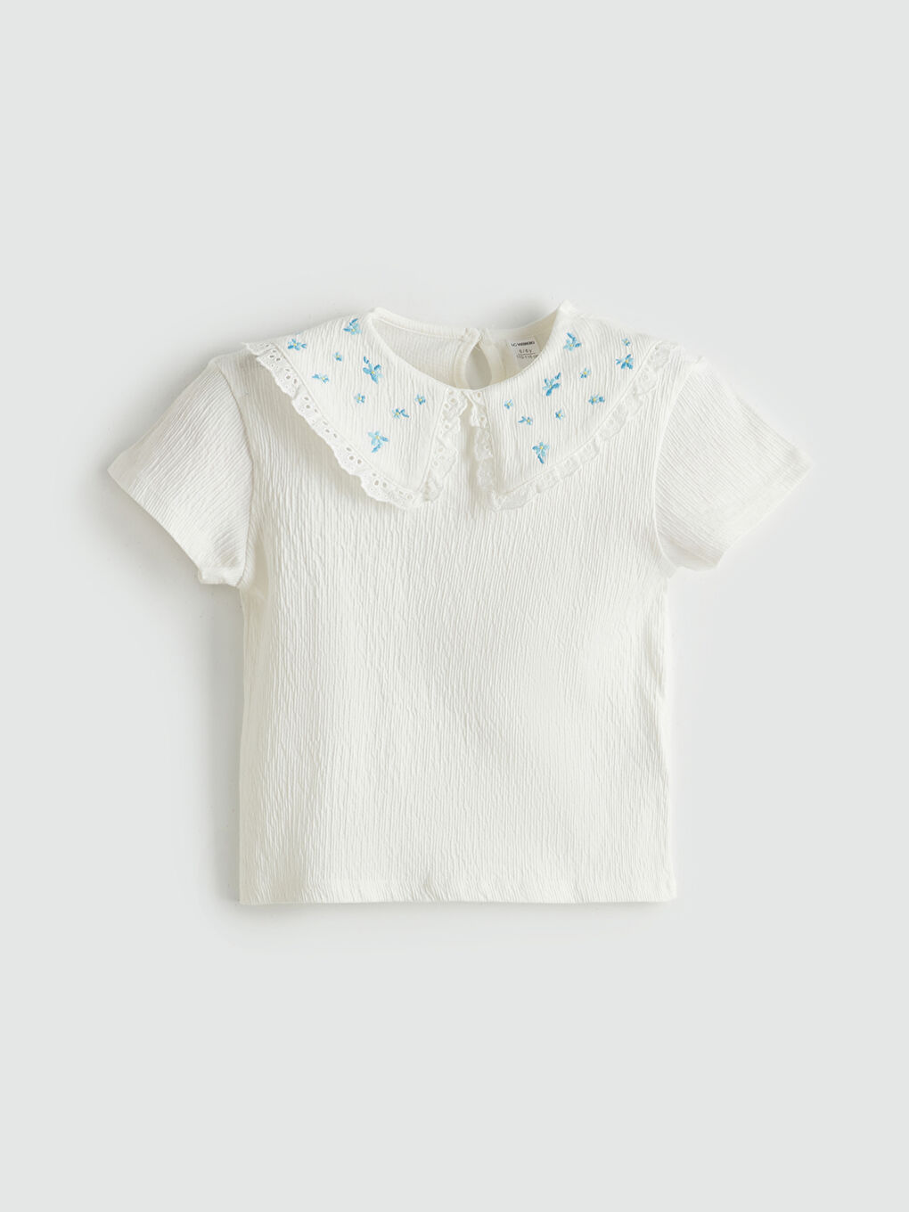Ekru Bisiklet Yaka Kısa Kollu Kız Bebek Tişört