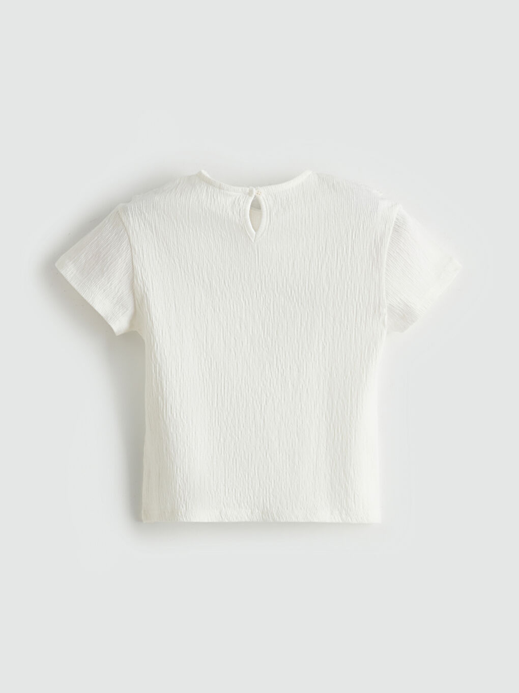 Ekru Bisiklet Yaka Kısa Kollu Kız Bebek Tişört-1