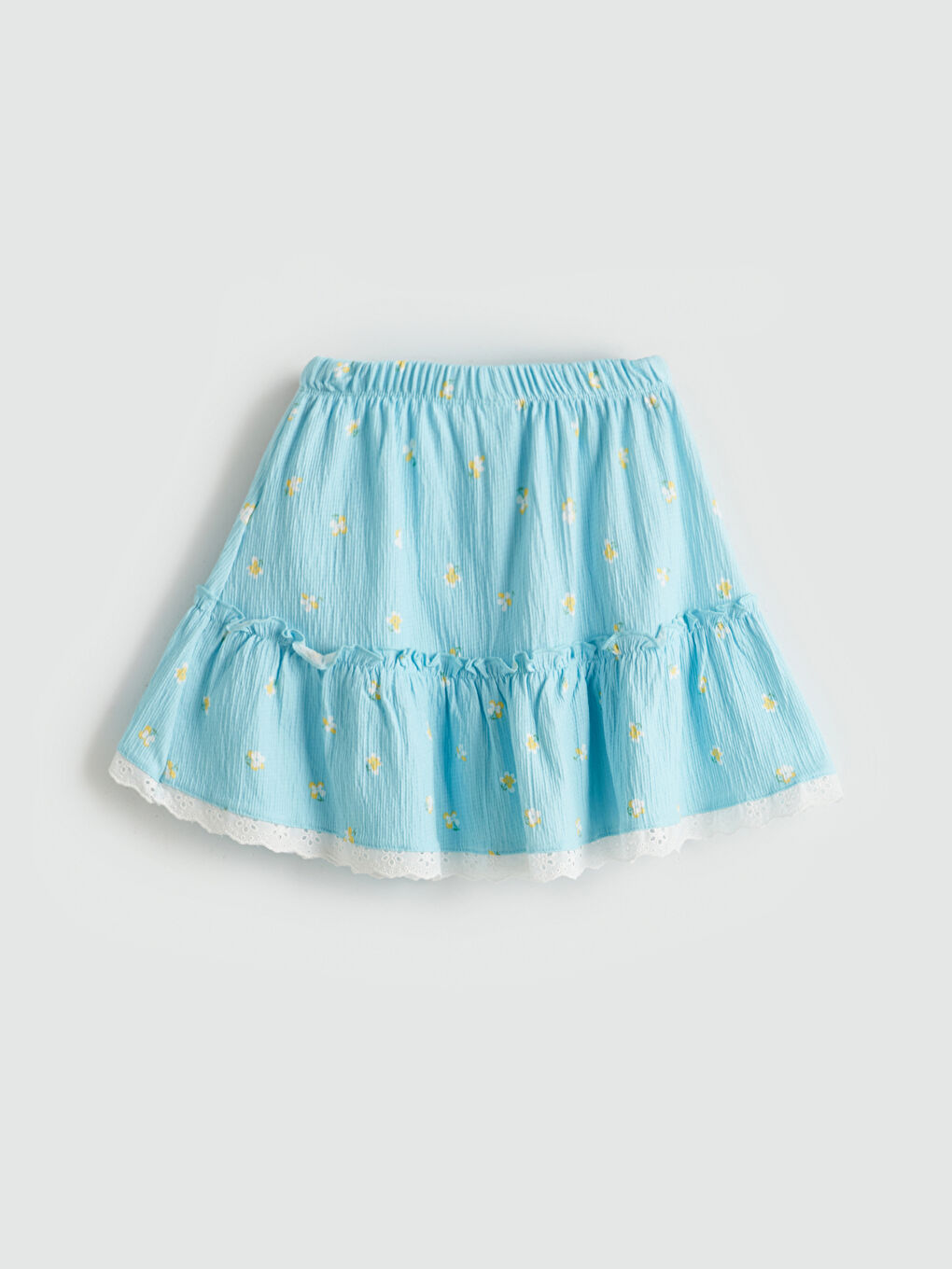Mavi Beli Lastikli Çiçekli Kız Çocuk Etek-1