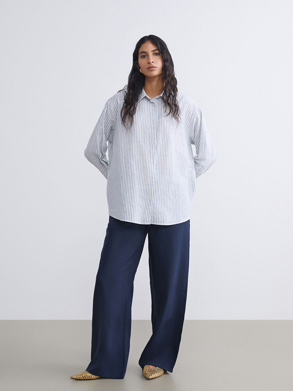 سروال نساء واسع الساق بخصر مطاطي-1