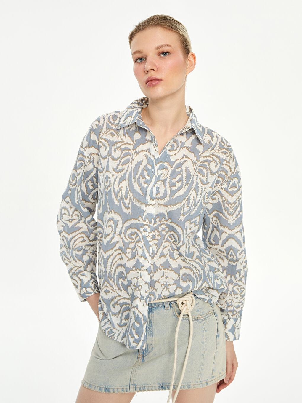 LCW Vision Patterned Oversize Women's Shirt -S5K527Z8-LQB