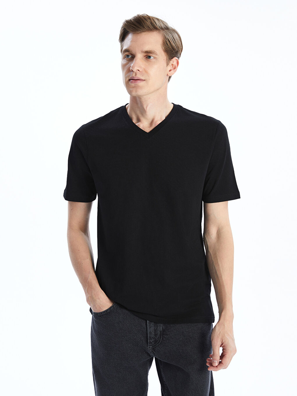 V-Neck Short Sleeve Jersey Men's T-Shirt