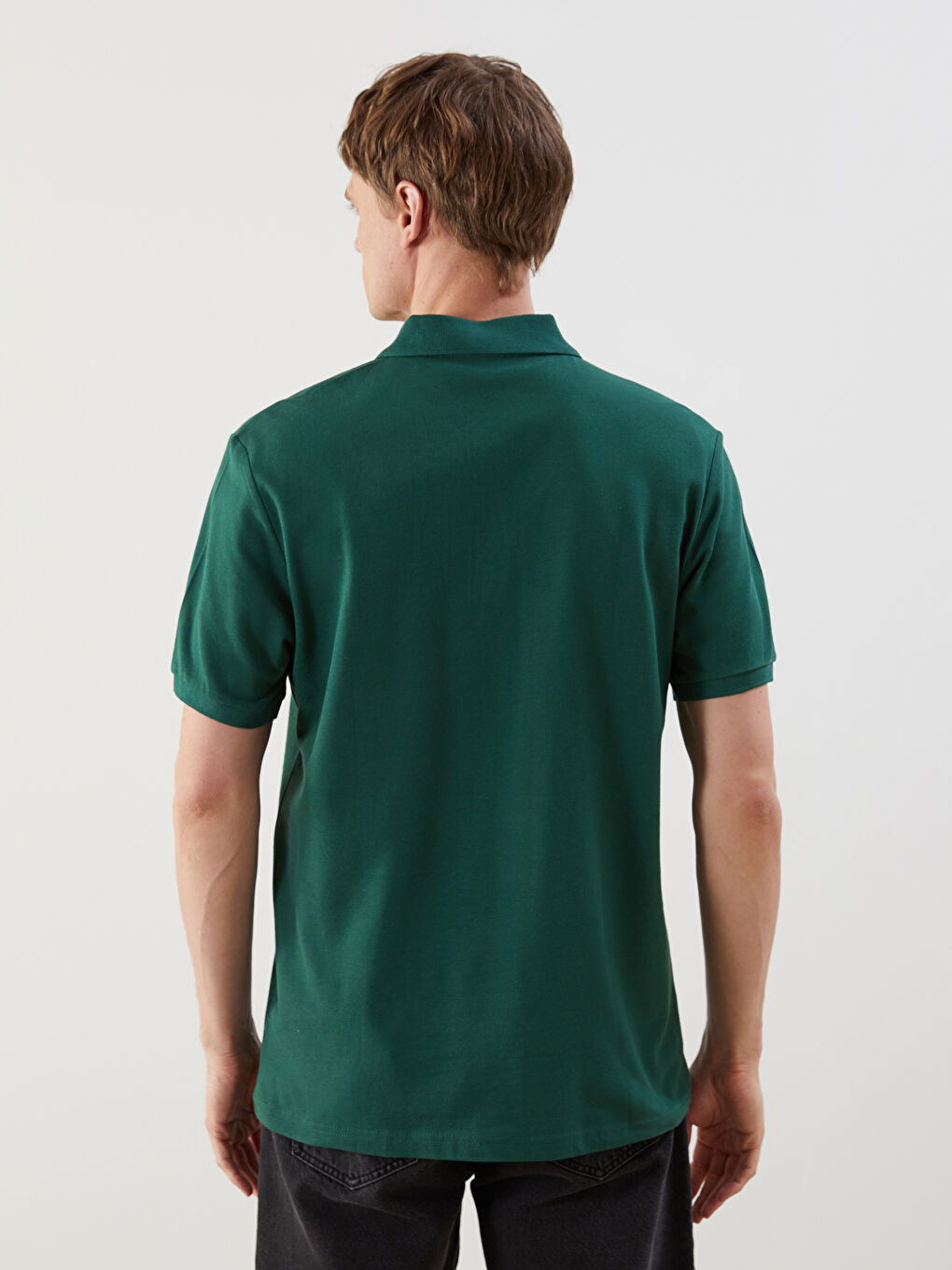 Yeşil Polo Yaka Kısa Kollu Pike Erkek Tişört-3