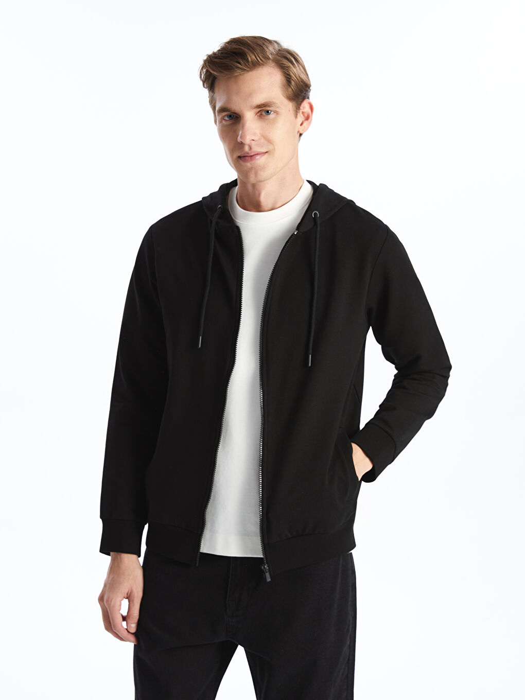 LCWAIKIKI Basic Hooded Long Sleeve Men's Zip-Up Sweatshirt -W52054Z8-CVL