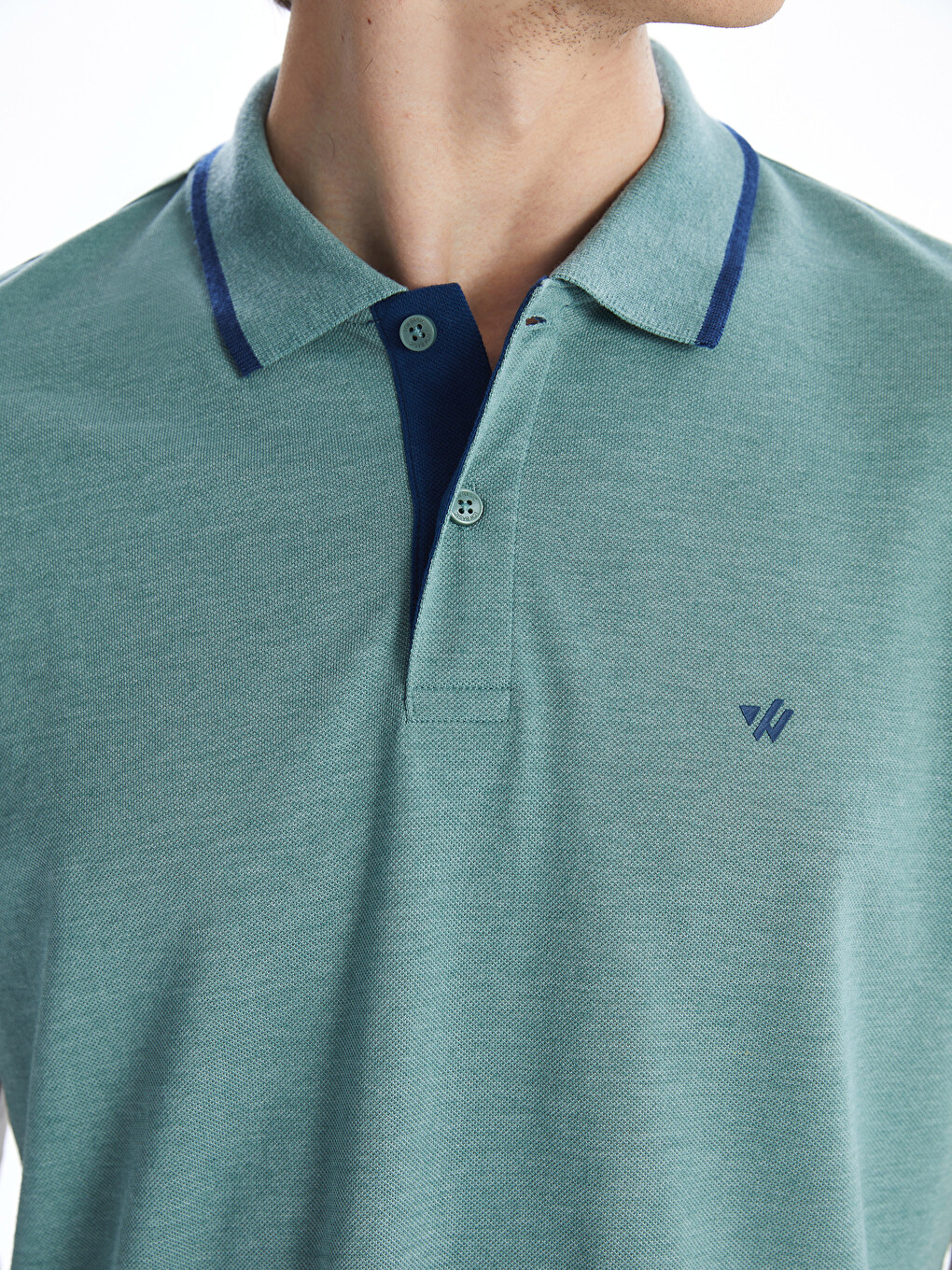 Yeşil Polo Yaka Düz Erkek Tişört-5