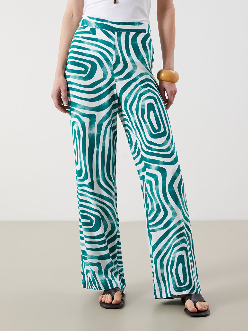 Elasticated Waist Patterned Women's Trousers-1
