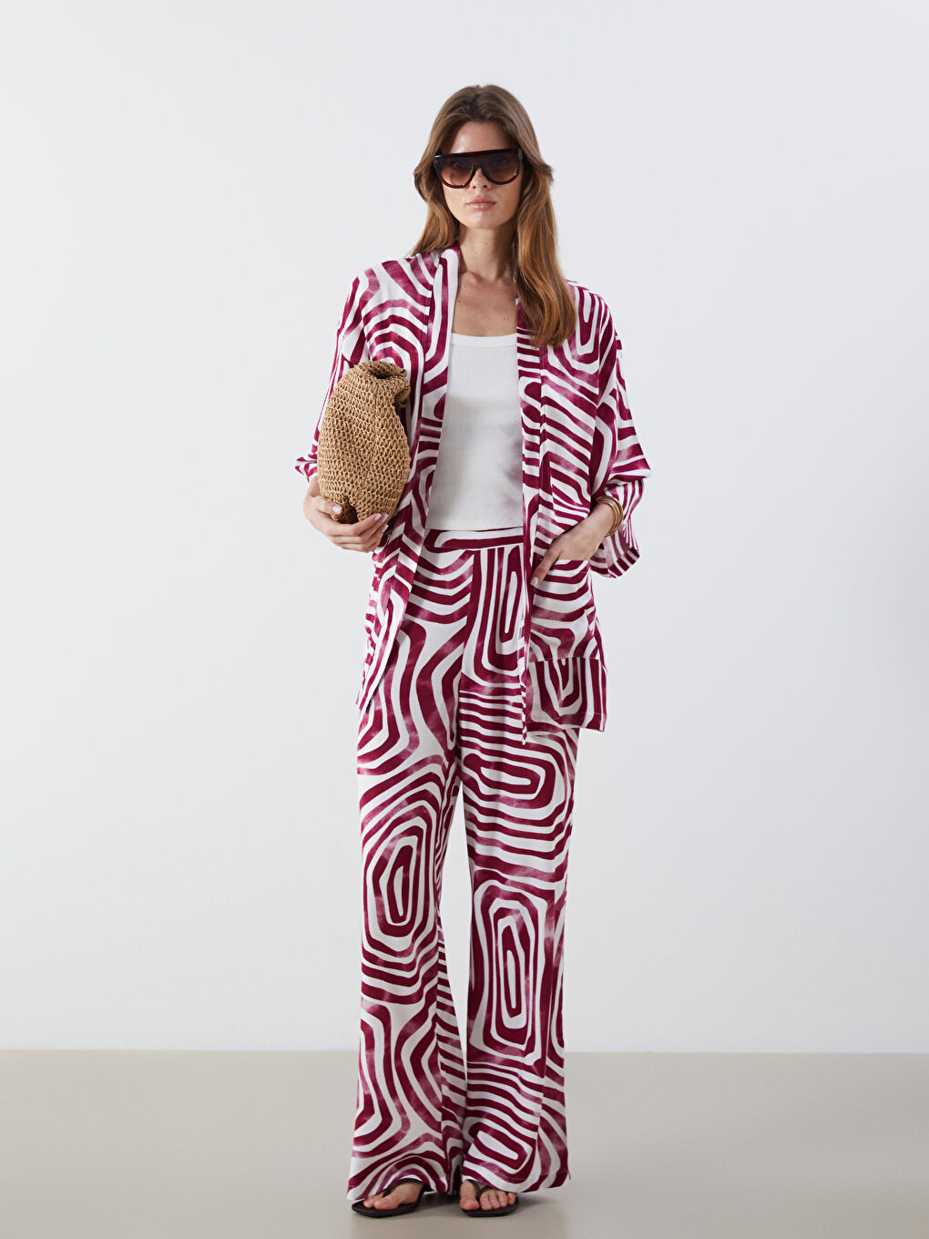 Elasticated Waist Patterned Women's Trousers -S5K538Z8-LTG
