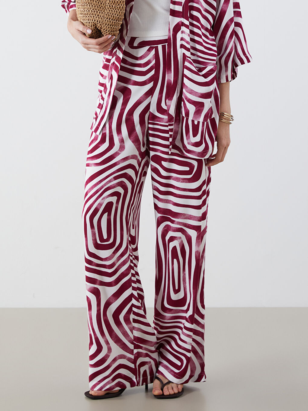Elasticated Waist Patterned Women's Trousers -S5K538Z8-LTG