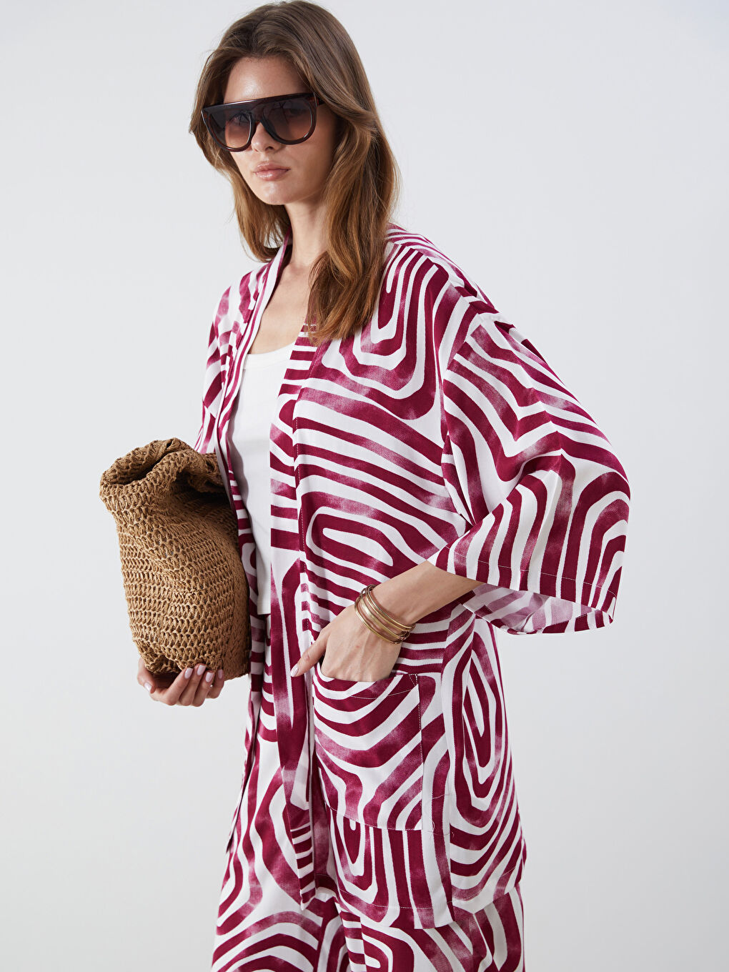 Shawl Collar Patterned Oversize Women's Kimono