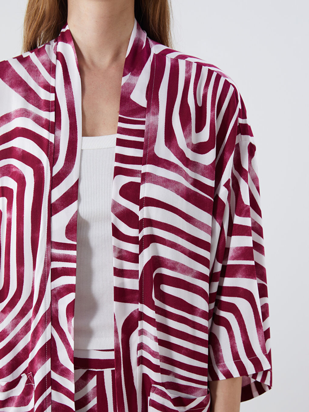 Shawl Collar Patterned Oversize Women's Kimono-2