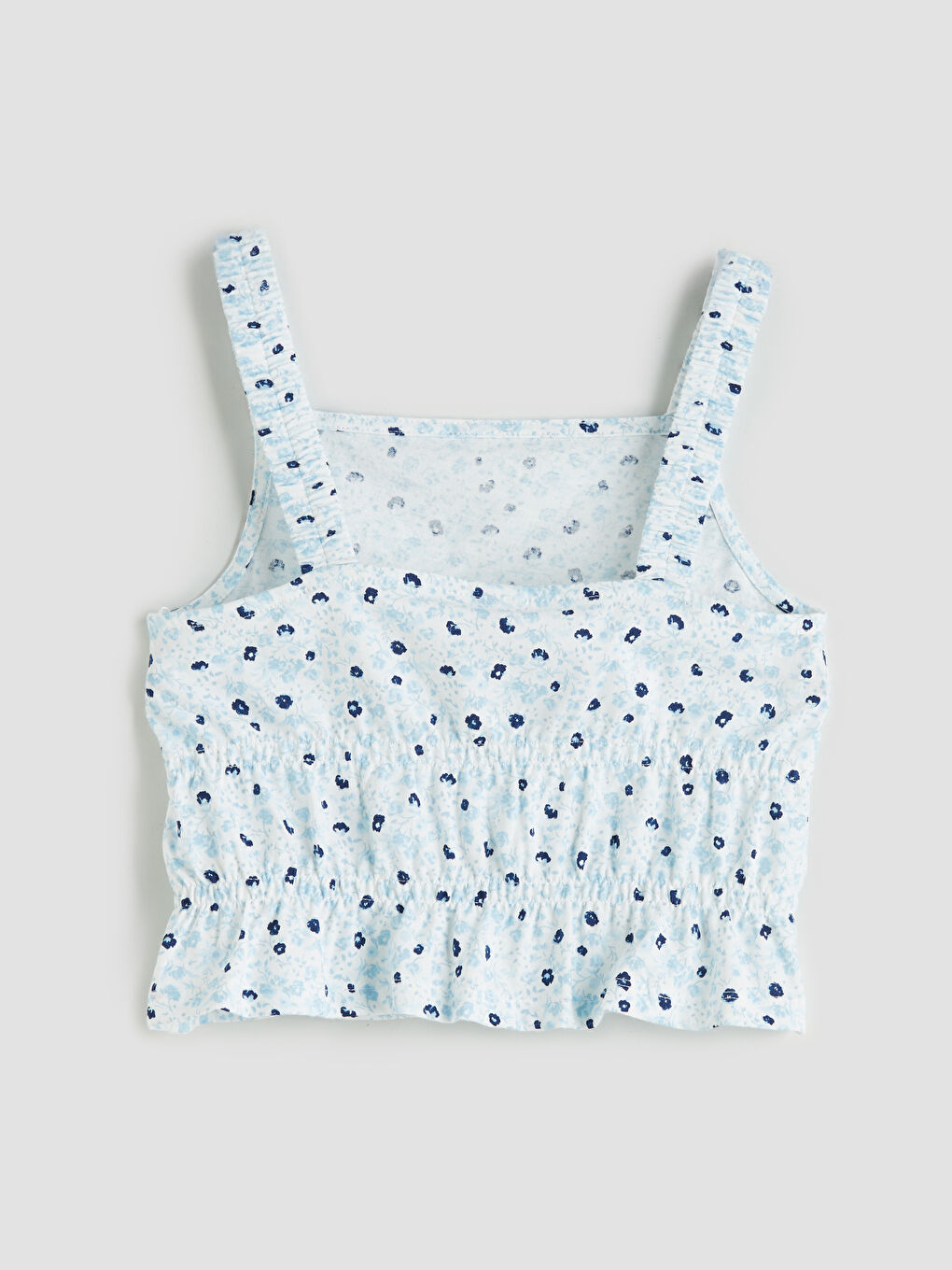 Ekru Kare Yaka Çiçekli Kız Çocuk Crop Bluz-1