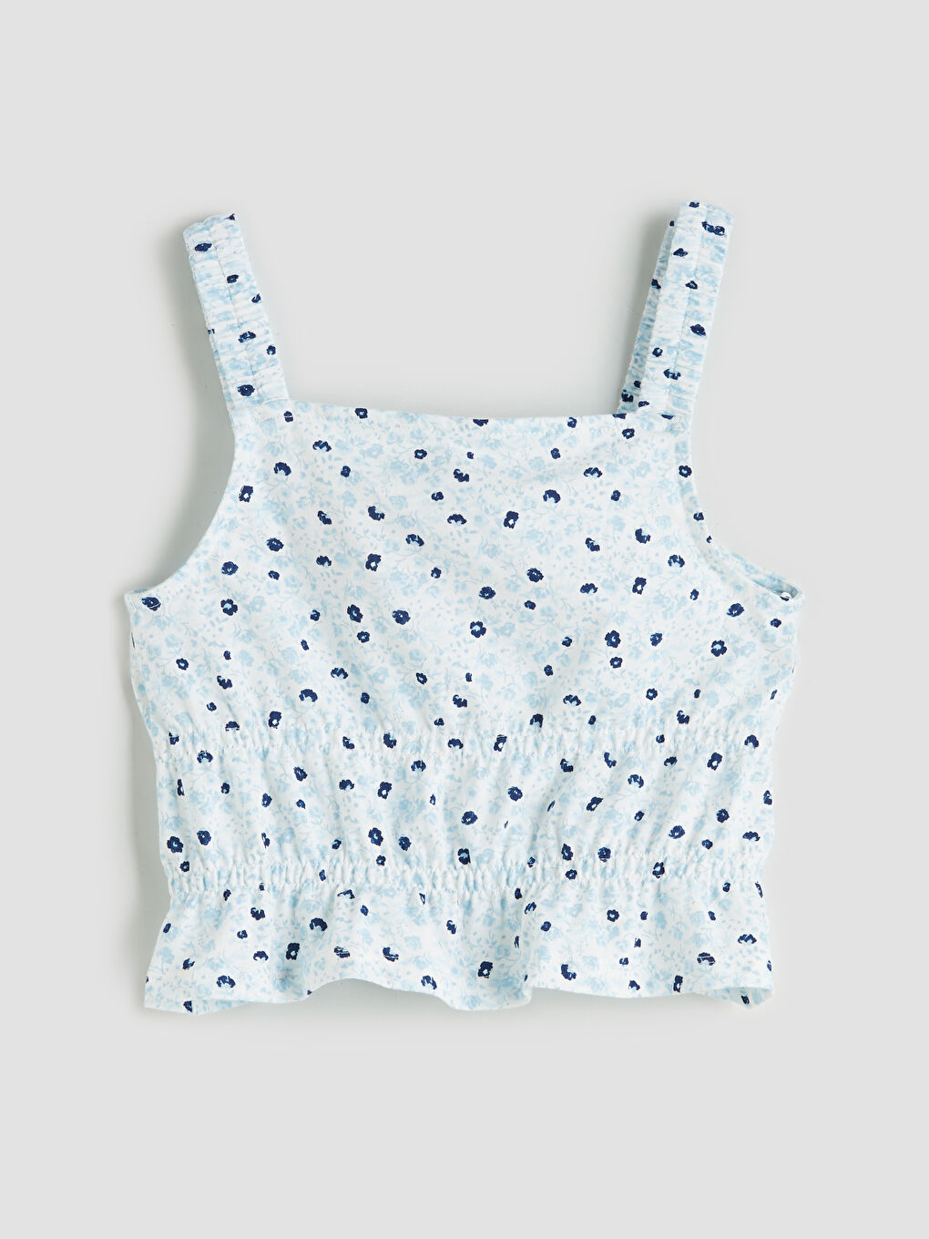 Ekru Kare Yaka Çiçekli Kız Çocuk Crop Bluz